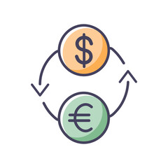 Currency exchange dollar and euro symbols interchanging