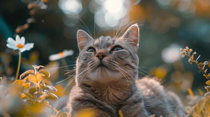 Adorable Plump Feline Animal in Heavenly Environment with Clean Lines and Beautiful Colors