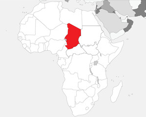 Detailed national location map of CHAD within the great continent of Africa