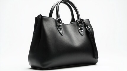 Naklejka premium Luxury black leather handbag, isolated on white background