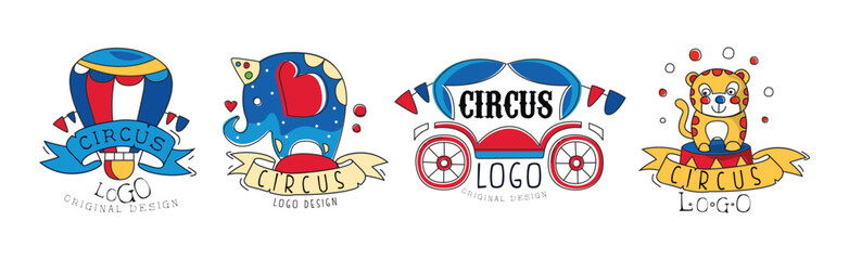 Circus Logo Original Design with Bright Show Element Vector Set