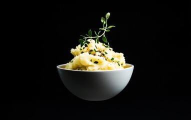 Creamy Mashed Potatoes with Fresh Herbs in White Bowl