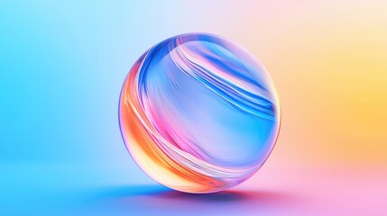 Abstract sphere with colorful swirls sitting on a gradient surface