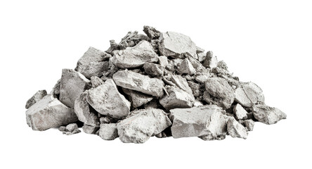 Pile of concrete debris isolated on a clean white background, cut out