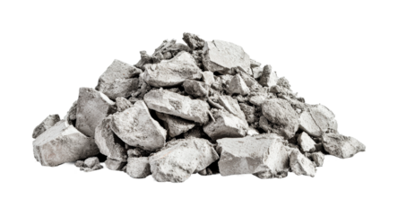 Pile of concrete debris isolated on a clean white background, cut out