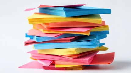 Stack of colorful sticky notes, isolated on white background
