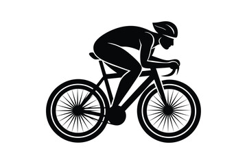 Silhouette of a Cyclist in racing stance vector art illustration.eps