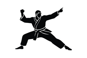 Silhouette of a Judo fighter in throwing motion pose vector art illustration.eps