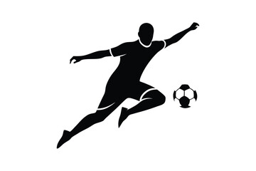 Silhouette of a Soccer player in powerful kick motion vector art illustration.eps