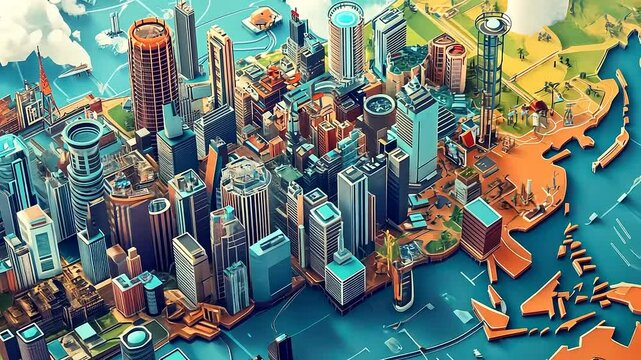 Isometric Cityscape: A Vibrant Metropolis in Miniature