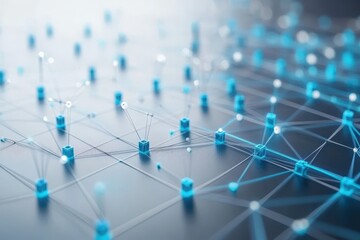 Exploration of network connections through data points on a white background highlighting digital interconnectivity, Network connections and data points over white background with blue lines