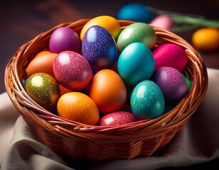 colorful easter eggs in basket
