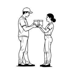 Fototapeta premium Delivery person handing over a package, smooth transaction