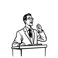 Professor giving passionate lecture at podium, inspiration in education