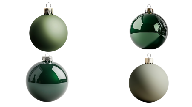 Png of Elegant green Christmas ornaments in various shades, perfect for festive holiday decor on transparent background.