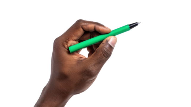 Hand holding green marker on transparent background - Powered by Adobe
