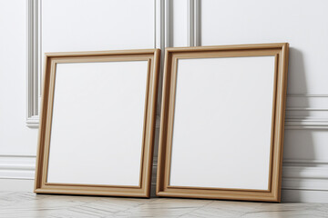 Fototapeta premium Wooden mock up poster frames by the wall