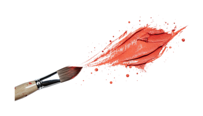 Paintbrush with vivid red paint splash, cut out