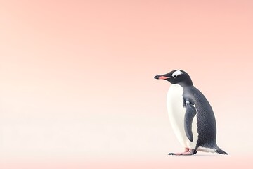 Obraz premium A penguin stands against a soft pink background.