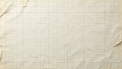 Close-up of blank graphing paper with folds, creases. Grid pattern, architecture, engineering background. Crumpled worn page texture, geometric lines, square measurement for sketches, workshop.
