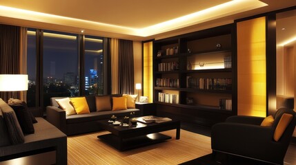 Luxurious apartment night view living room relaxation