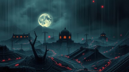 Dark sci-fi picture of an abandoned village