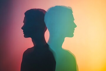 Silhouette of a woman's profile with colorful gradient background