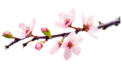 Obraz premium Cherry blossom branch with pink flowers on white background
