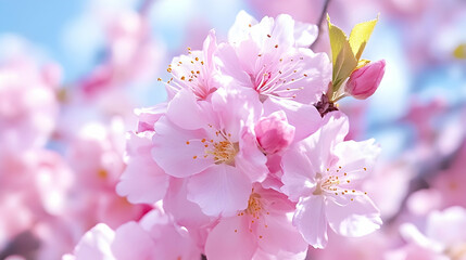 Obraz premium Delicate pink cherry blossoms in full bloom (1)