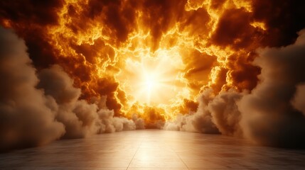 A breathtaking perspective of radiant sunlight pouring through an opening in the clouds, symbolizing warmth and optimism in a surreal landscape.