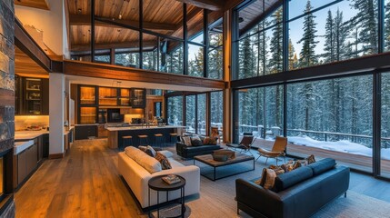 Fototapeta premium Modern Luxurious Interior Showcasing Architecture And Winter Scenic Views