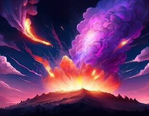 cartoon purple fire explosion game design bomb boom comic effect illustration dynamite explode graphic banner black magic witchcraft artwork tornado wind on planet in space dynamic concept