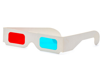 Cardboard 3D glasses with red cyan lens on white background