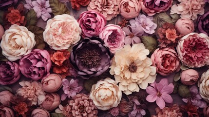 Naklejka premium Beautiful Artificial Flowers Wall for Vintage Background Decoration Purposes