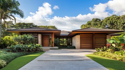 Fototapeta premium A Modern Luxurious Residence Showcasing Exterior Architectural Design Elements