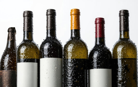 Chilled Wine Bottles with Condensation Perfect for Beverage or Celebration
