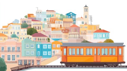 Fototapeta premium Colorful Hillside Town Tram