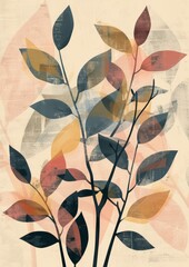Beautiful Boho Art Illustration Wall Art Print Featuring Nature Minimalistic Colour Blocking Arabesque Patterns