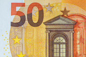 Fragment of a 50 euro banknote for designers. European Union paper money.