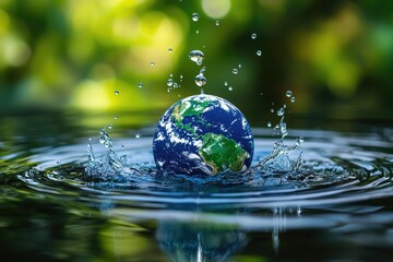 Earth splashing into water symbolizes global water conservation, sustainability, and the importance of clean water. Ideal for World Water Day, climate awareness, and ecological campaigns