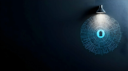 Illuminated Futuristic Digital Network Technology Sphere With Glowing Icons On Dark Textured Background With Copy Space