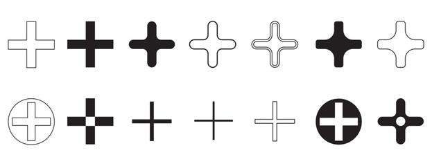 Fototapeta premium Collection of plus sign icons in different styles