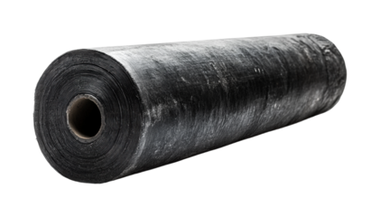 Large roll of industrial black roofing felt for waterproofing applications, cut out