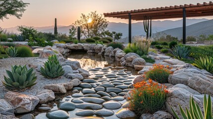 Beautiful Desert Garden with Drought Tolerant Plants and Sculptural Cacti