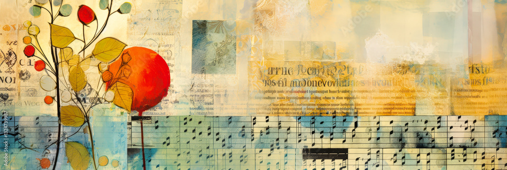Aufkleber a bright and colorful abstraction combines musical notes, artistic elements, and organic shapes, cre