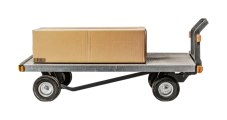 Cardboard box on metal cart for efficient transportation and storage solutions, cut out