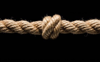 Knotted Hemp Rope with Sparkling Particles on Black Background