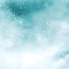 Obraz premium Serene Winter Wonderland with Frosted Trees and Falling Snowflakes in Soft Blue Sky Design for Seasonal Print