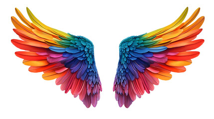 Isolated rainbow pride wings on a clear backdrop.