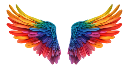 Isolated rainbow pride wings on a clear backdrop.